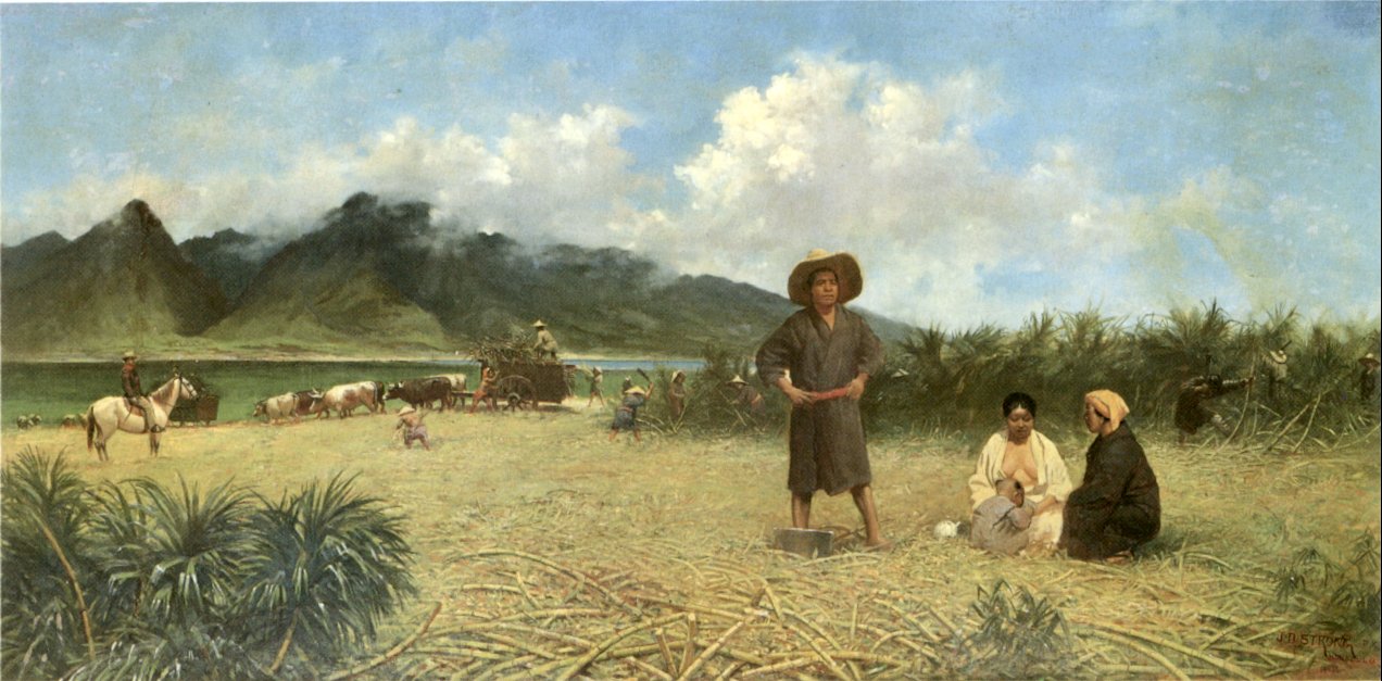 'Japanese_Laborers_on_Spreckelsville_Plantation',_oil_on_canvas_painting_by_Joseph_Dwight_Strong,_1885,_private_collection