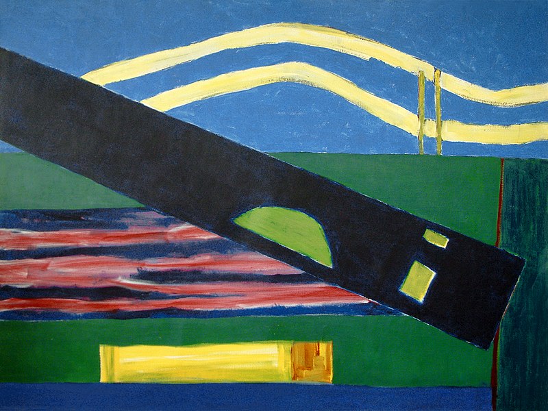 Abstract_painting,_1989;_'Abstract_landscape_with_dark_diagonal'_-_colorful_painting_on_canvas_by_Dutch_artist_Fons_Heijnsbroek_-_photo_in_high_resolution,_free_download_CC0