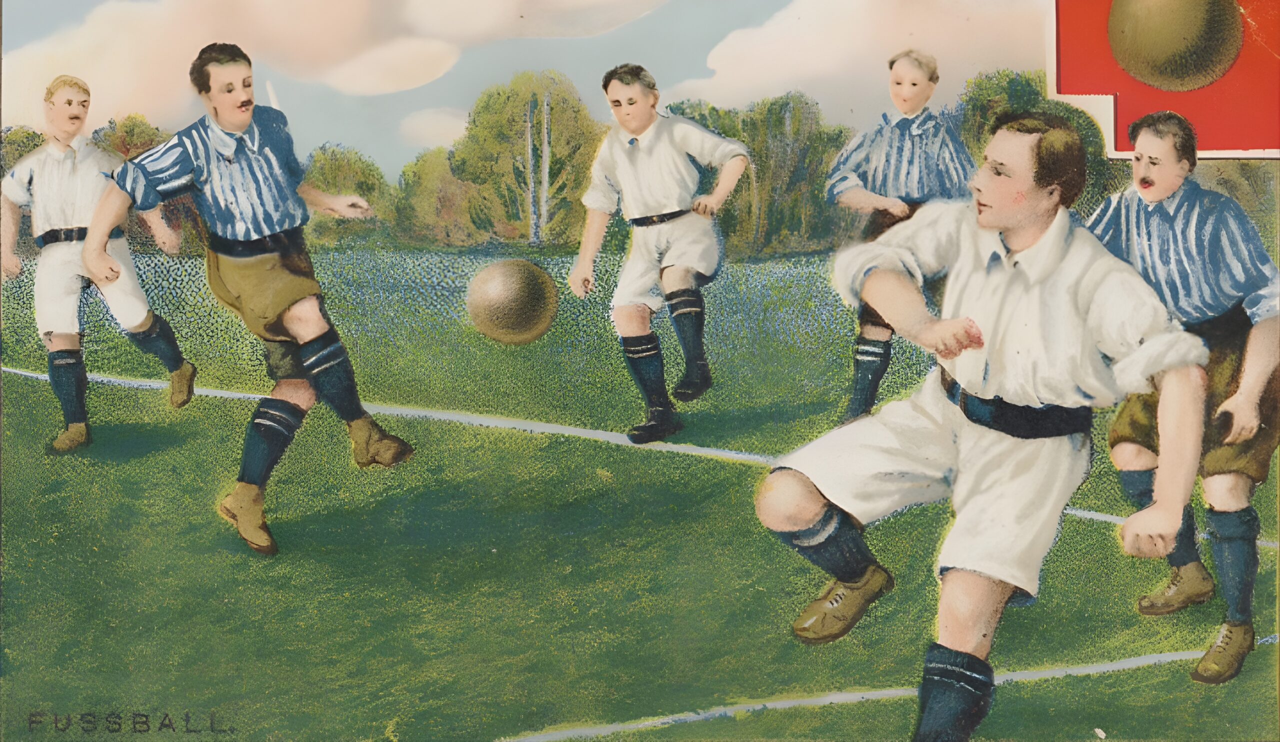 1910_circa_Emil_Uhlmann_Sammelbild-Serie_5517_Nr._8_Fussball-Spiel,_Bildseite,_Chromolithografie_Sigmund_Spear