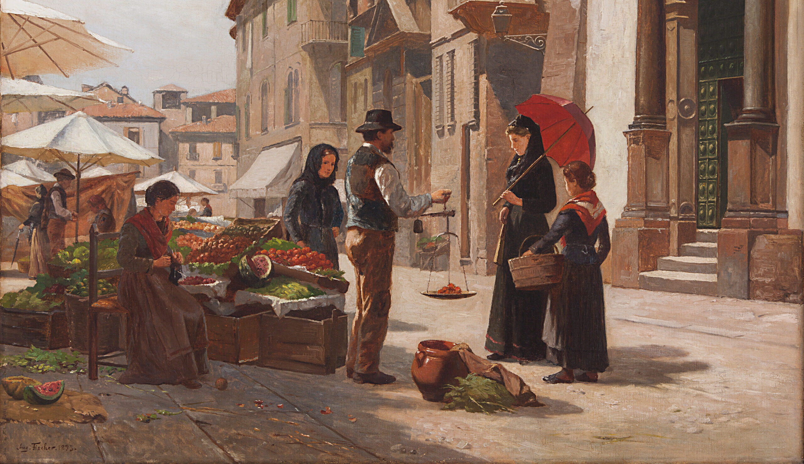 August_Fischer_-_Market_on_Scala_Street_in_Verona_-_1893